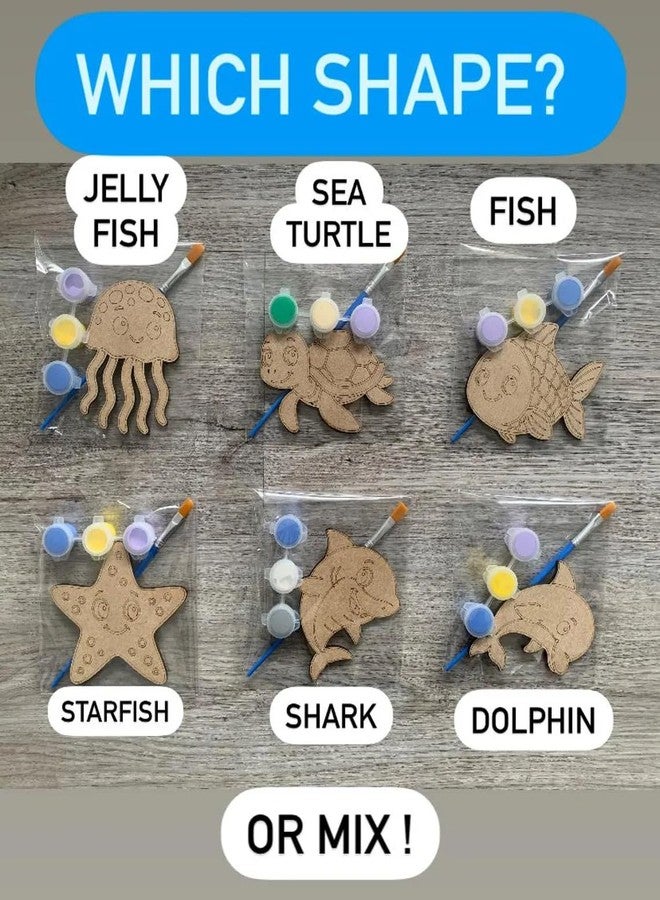 Curious Button 6 Pcs MDF Sea Creature Paint Kit | DIY Wooden Under-The-Sea Craft Set with Paint Pots & Brush | Birthday Party Favor, Kids Activity, Party Bag Filler - Image 3